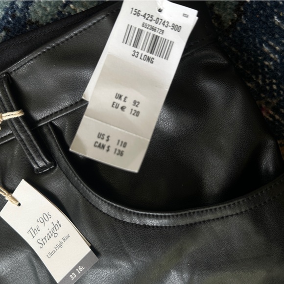 New Abercrombie & Fitch Vegan Leather 90’s Straight Ultra High Rise pant 16 long - Picture 12 of 16